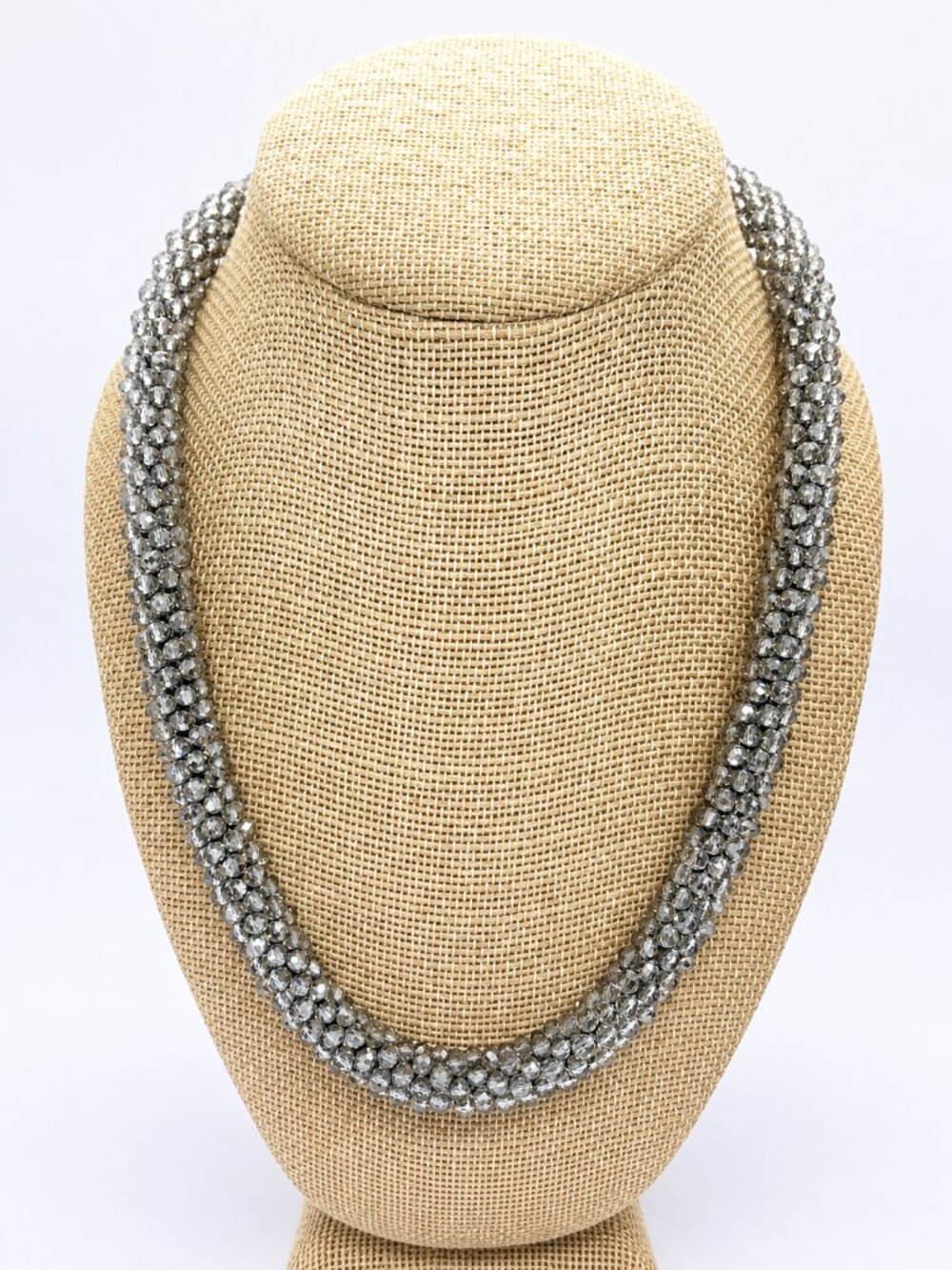 GRAZIANO SILVER NECKLACE Gunmetal Gray Crystal Multi Strand Rope Knot 40"